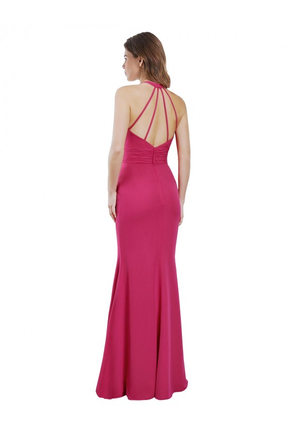 Soft Chiffon High Neck Open Back A-Line Ruby Bridesmaid Dress Derby