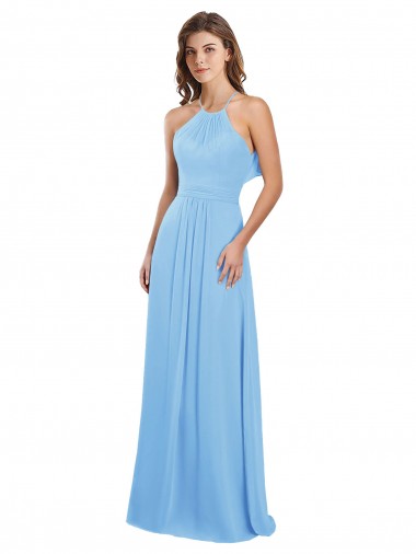 Chiffon Halter Neck Keyhole Back A-Line Periwinkle Bridesmaid Dress / Evening Dress Derby