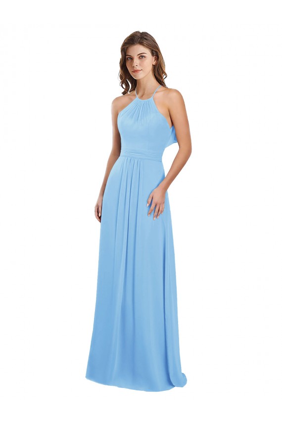 Chiffon Halter Neck Keyhole Back A-Line Periwinkle Bridesmaid Dress / Evening Dress Derby