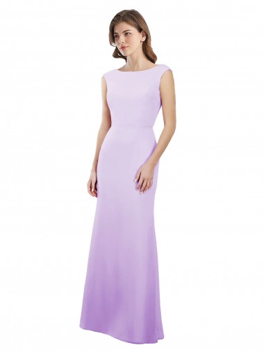 Soft Chiffon Round Neck Open Back Column Lilac Bridesmaid Dress Derby