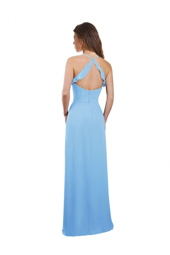 Soft Chiffon Sweetheart Keyhole Back A-Line Periwinkle Bridesmaid Dress Derby