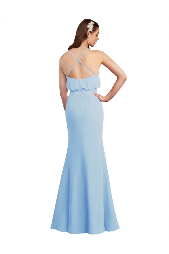 Soft Chiffon V-Neck Open Back Mermaid Light Sky Blue Bridesmaid Dress Derby