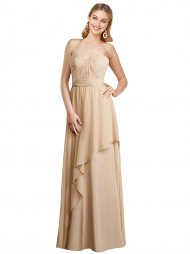 Soft Chiffon Sweetheart Open Back A-Line Champagne Bridesmaid Dress Derby