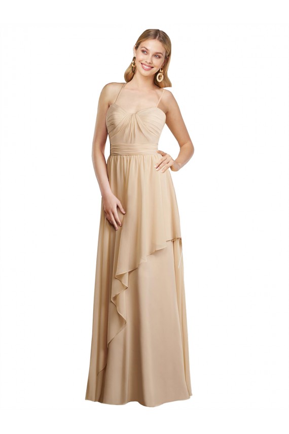 Soft Chiffon Sweetheart Open Back A-Line Champagne Bridesmaid Dress Derby