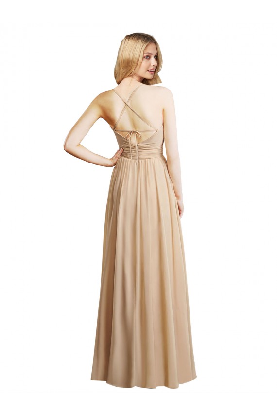 Soft Chiffon Sweetheart Open Back A-Line Champagne Bridesmaid Dress Derby