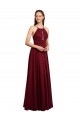 Chiffon Halter Neck Open Back A-Line Burgundy Bridesmaid Dress / Evening Dress Derby