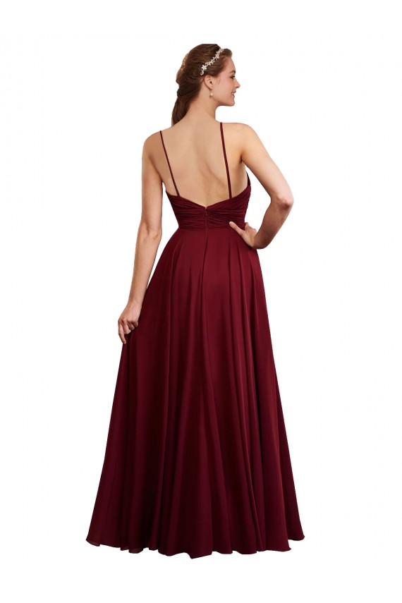 Chiffon Halter Neck Open Back A-Line Burgundy Bridesmaid Dress / Evening Dress Derby