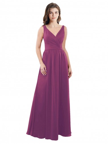 Soft Chiffon V-Neck V-Back A-Line Wild Berry Bridesmaid Dress Derby
