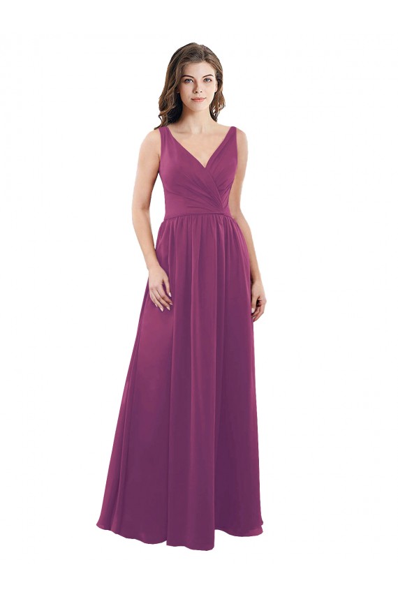 Soft Chiffon V-Neck V-Back A-Line Wild Berry Bridesmaid Dress Derby