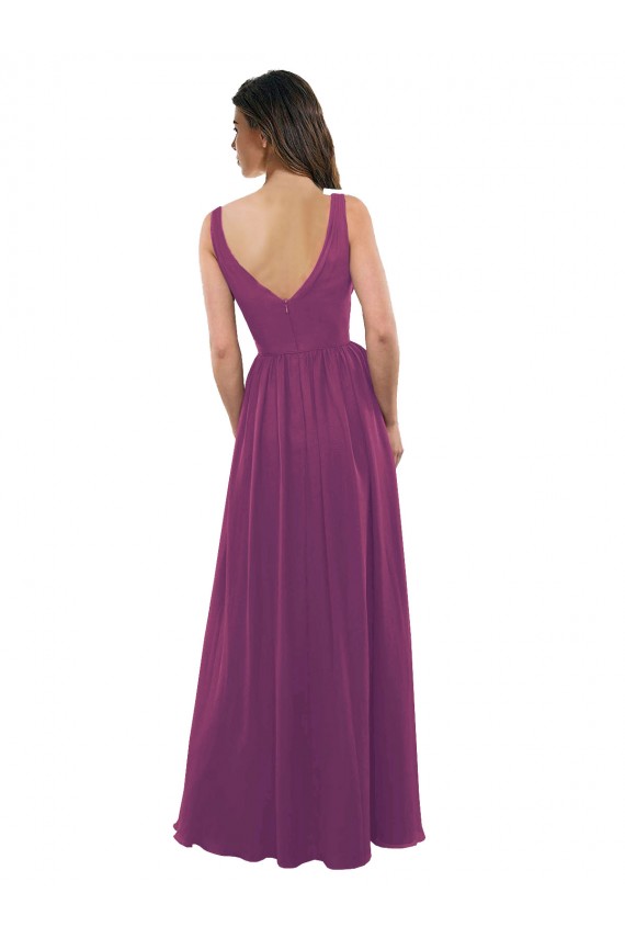 Soft Chiffon V-Neck V-Back A-Line Wild Berry Bridesmaid Dress Derby