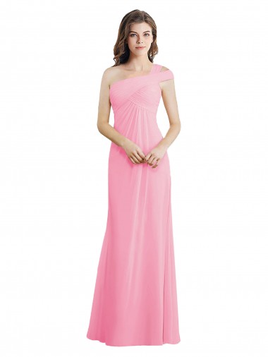Chiffon One Shoulder A-Line Barely Pink Bridesmaid Dress Derby