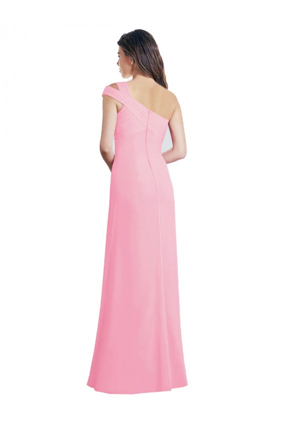 Chiffon One Shoulder A-Line Barely Pink Bridesmaid Dress Derby