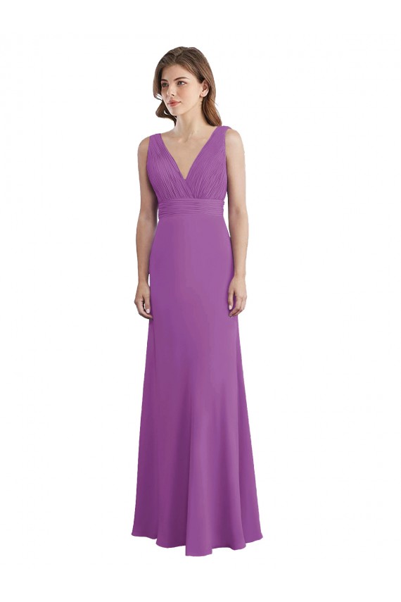 Soft Chiffon V-Neck Low Back A-Line Dahlia Bridesmaid Dress Derby