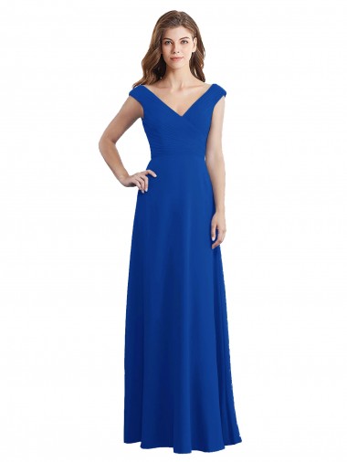 Chiffon V-Neck A-Line Royal Blue Bridesmaid Dress / Evening Dress Derby