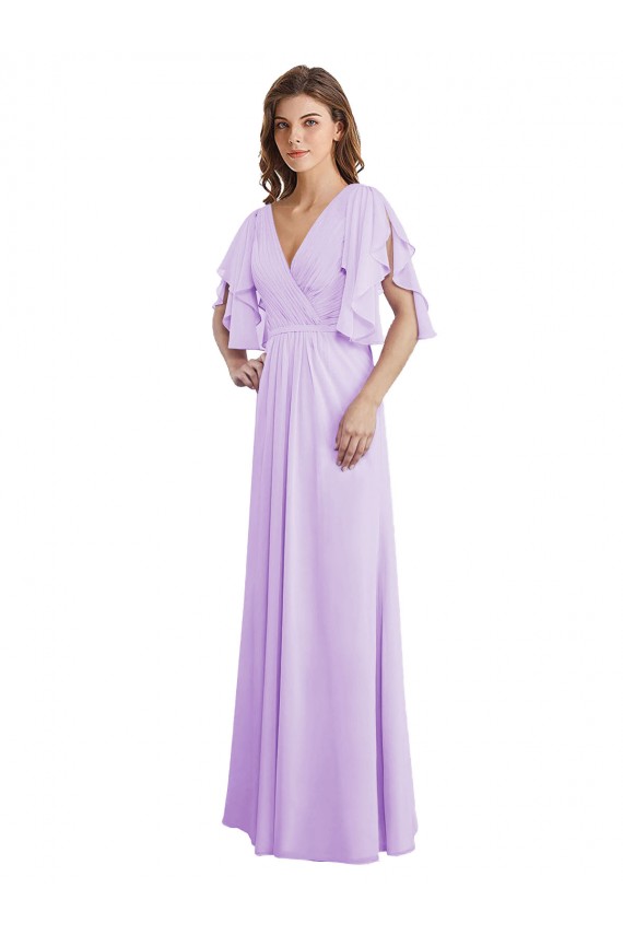 Soft Chiffon V-Neck V-Back A-Line Lilac Bridesmaid Dress Derby