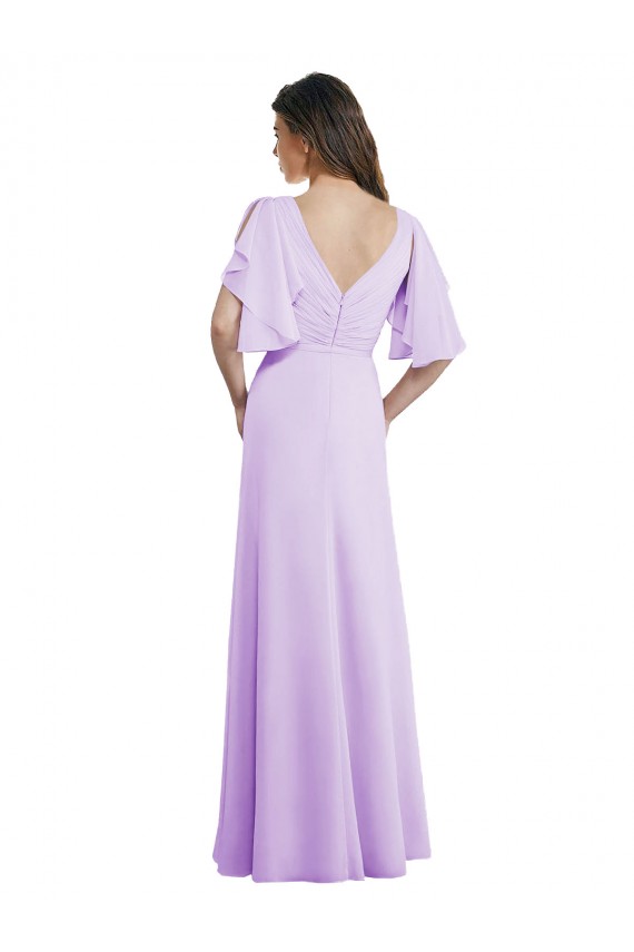 Soft Chiffon V-Neck V-Back A-Line Lilac Bridesmaid Dress Derby