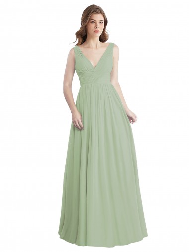 Soft Chiffon V-Neck V-Back A-Line Smoke Green Formal Dress / Bridesmaid Dress Derby