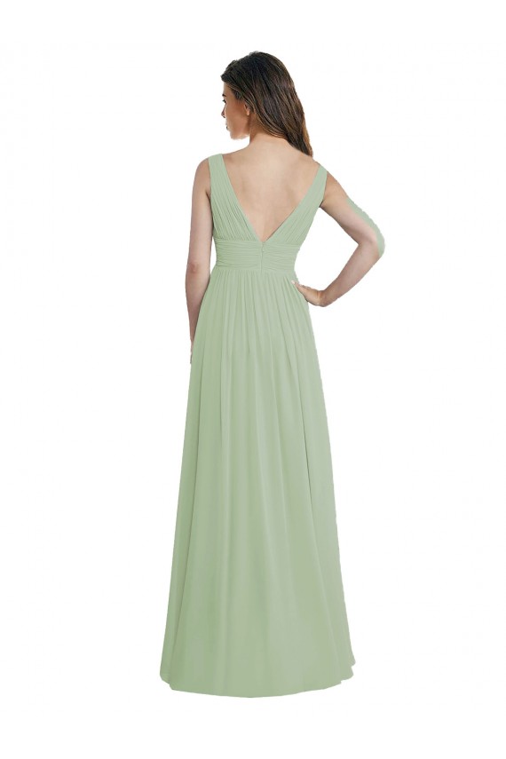 Soft Chiffon V-Neck V-Back A-Line Smoke Green Formal Dress / Bridesmaid Dress Derby