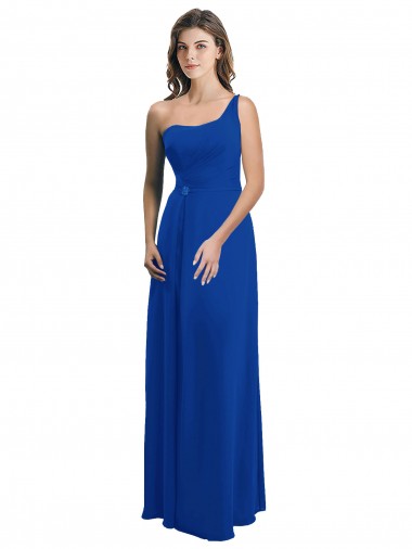 Soft Chiffon One Shoulder Low Back A-Line Royal Blue Bridesmaid Dress Derby