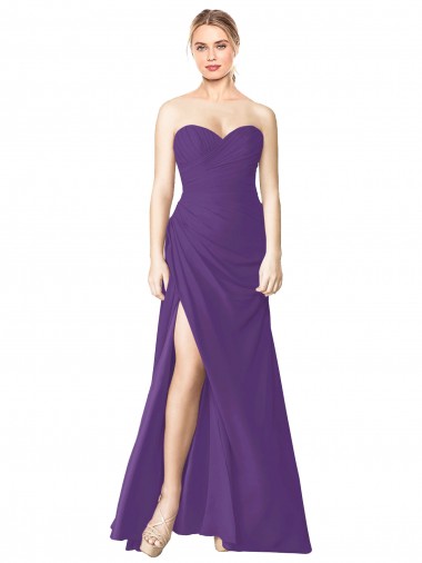 Soft Chiffon Strapless Low Back A-Line Plum Purple Bridesmaid Dress Derby