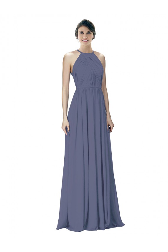 Soft Chiffon Halter Neck Open Back A-Line Silver Stone Formal Dress / Bridesmaid Dress Derby