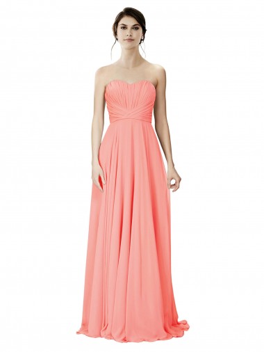 Soft Chiffon Strapless A-Line Peach Bridesmaid Dress Derby