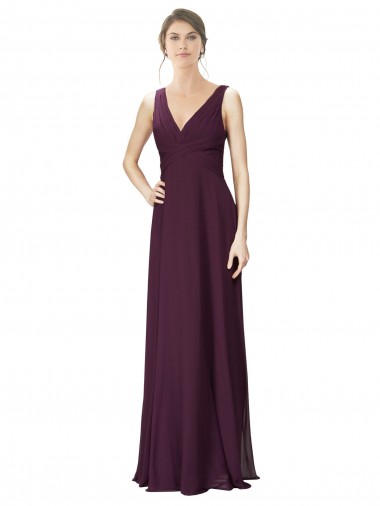 Soft Chiffon & Lace V-Neck A-Line Grape Bridesmaid Gown Derby