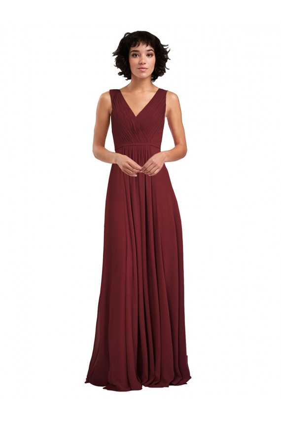 Soft Chiffon V-Neck V-Back A-Line Burgundy Bridesmaid Dress Derby