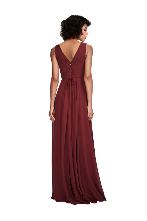 Soft Chiffon V-Neck V-Back A-Line Burgundy Bridesmaid Dress Derby