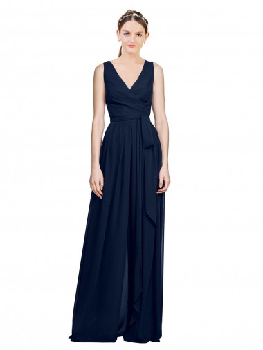 Chiffon V-Neck A-Line Dark Navy Wedding Party Dress Derby