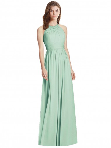 Soft Chiffon Halter Neck Open Back A-Line Mint Green Semi Formal Evening Dress / Bridesmaid Dress Derby