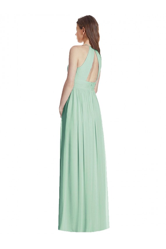 Soft Chiffon Halter Neck Open Back A-Line Mint Green Semi Formal Evening Dress / Bridesmaid Dress Derby
