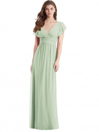 Soft Chiffon V-Neck Open Back Trumpet Sage Bridesmaid Dress Derby