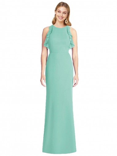 Soft Chiffon Jewel Neck Open Back Mermaid Jade Bridesmaid Dress Derby