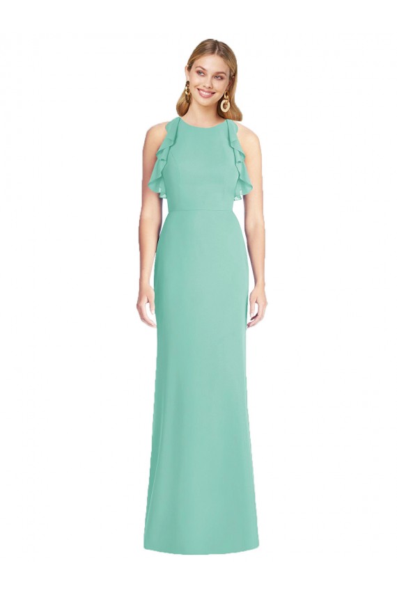 Soft Chiffon Jewel Neck Open Back Mermaid Jade Bridesmaid Dress Derby