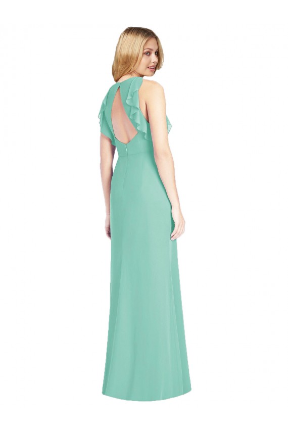 Soft Chiffon Jewel Neck Open Back Mermaid Jade Bridesmaid Dress Derby