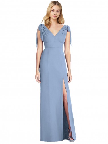 Soft Chiffon V-Neck V-Back Mermaid Dusty Blue Bridesmaid Dress Derby