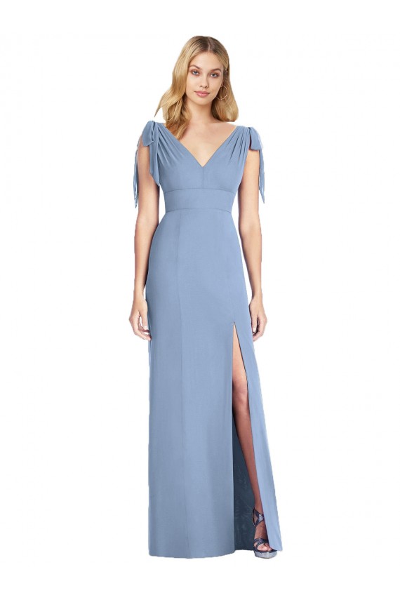 Soft Chiffon V-Neck V-Back Mermaid Dusty Blue Bridesmaid Dress Derby