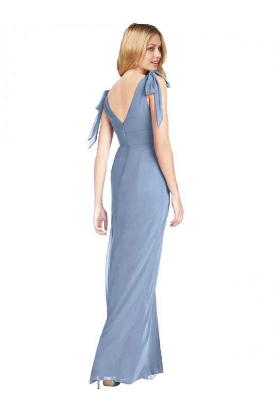 Soft Chiffon V-Neck V-Back Mermaid Dusty Blue Bridesmaid Dress Derby