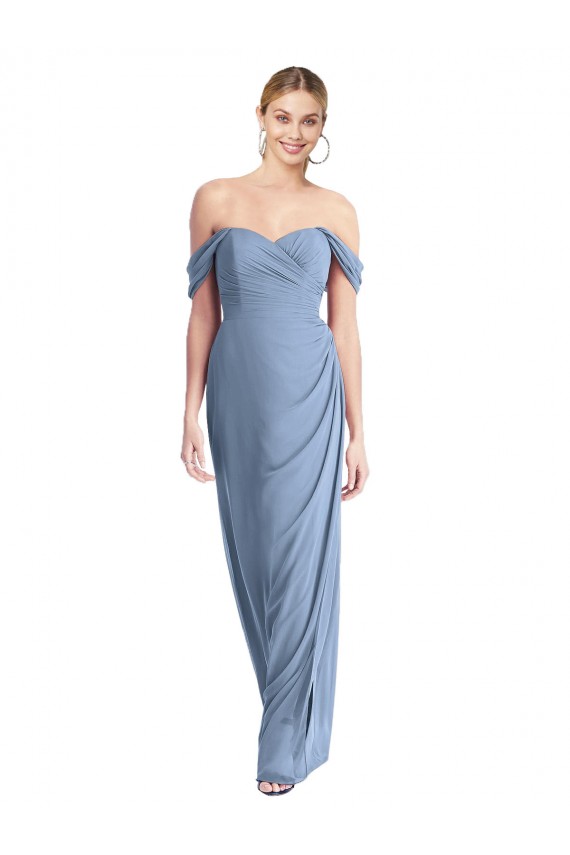 Soft Chiffon Off the Shoulder Low Back Mermaid Dusty Blue Semi Formal Evening Dress / Bridesmaid Dress Derby