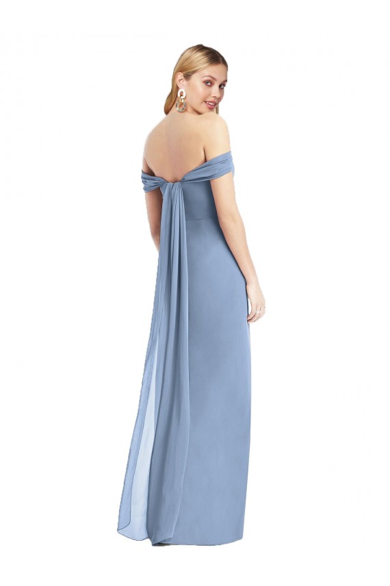 Soft Chiffon Off the Shoulder Low Back Mermaid Dusty Blue Semi Formal Evening Dress / Bridesmaid Dress Derby