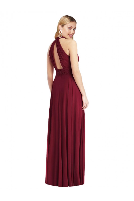 Soft Chiffon High Neck Open Back A-Line Burgundy Semi Formal Evening Dress / Bridesmaid Dress Derby