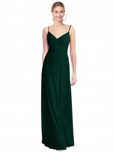 Soft Chiffon V-Neck Low Back A-Line Ever Green Bridesmaid Dress Derby