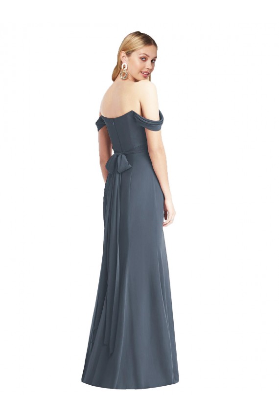 Soft Chiffon Off the Shoulder Open Back Trumpet Silver Stone Bridesmaid Dress Derby