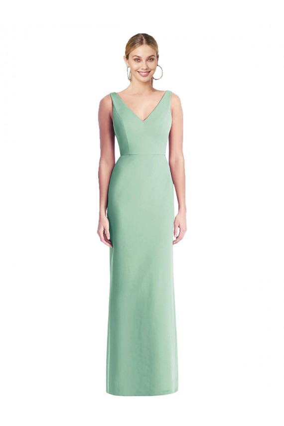 Soft Chiffon V-Neck Tie Back Trumpet Mint Green Bridesmaid Dress Derby