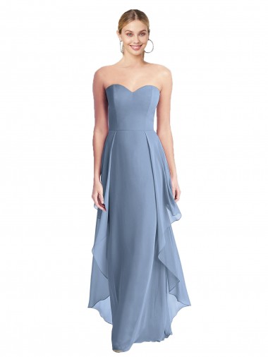 Chiffon Strapless A-Line Dusty Blue Formal Dress / Bridesmaid Dress Derby