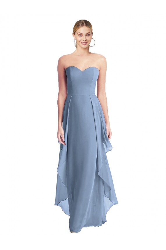 Chiffon Strapless A-Line Dusty Blue Formal Dress / Bridesmaid Dress Derby