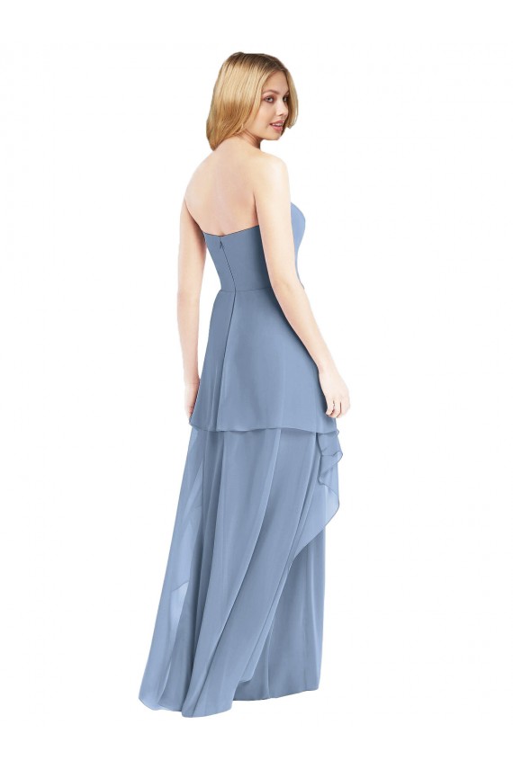 Chiffon Strapless A-Line Dusty Blue Formal Dress / Bridesmaid Dress Derby