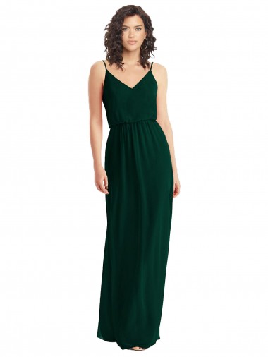 Soft Chiffon V-Neck Low Back A-Line Ever Green Semi Formal Evening Dress / Bridesmaid Dress Derby