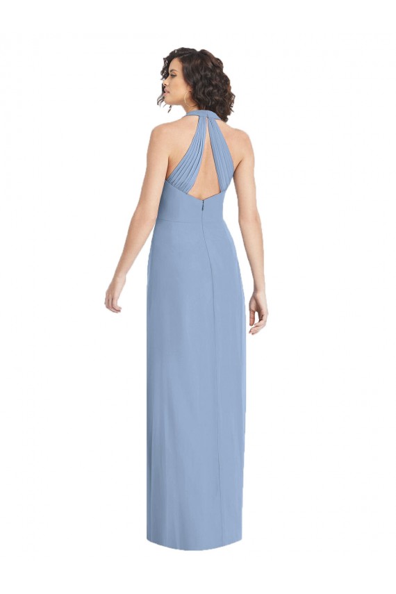 Soft Chiffon V-Neck Open Back Trumpet Dusty Blue Formal Evening Gown / Bridesmaid Dress Derby